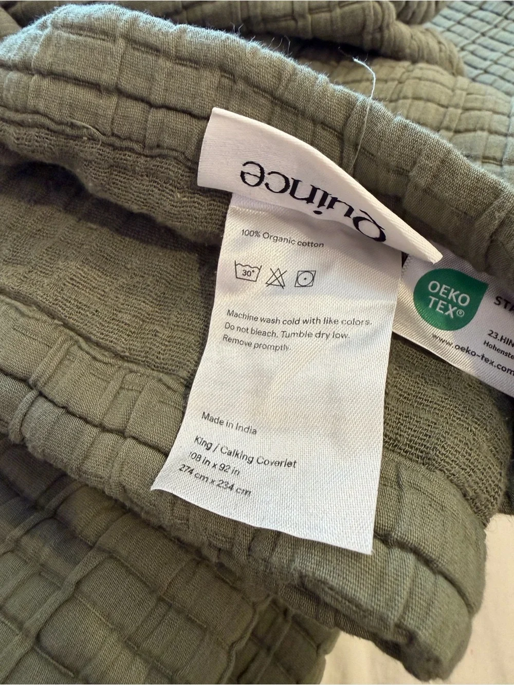 Quince Organic Ribbed Cotton Coverlet In Olive, King/Cal King